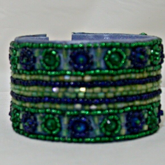 Green & Blue Handmade Hand Beaded Vintage Indian Bangle Bracelets - Picture 1 of 1